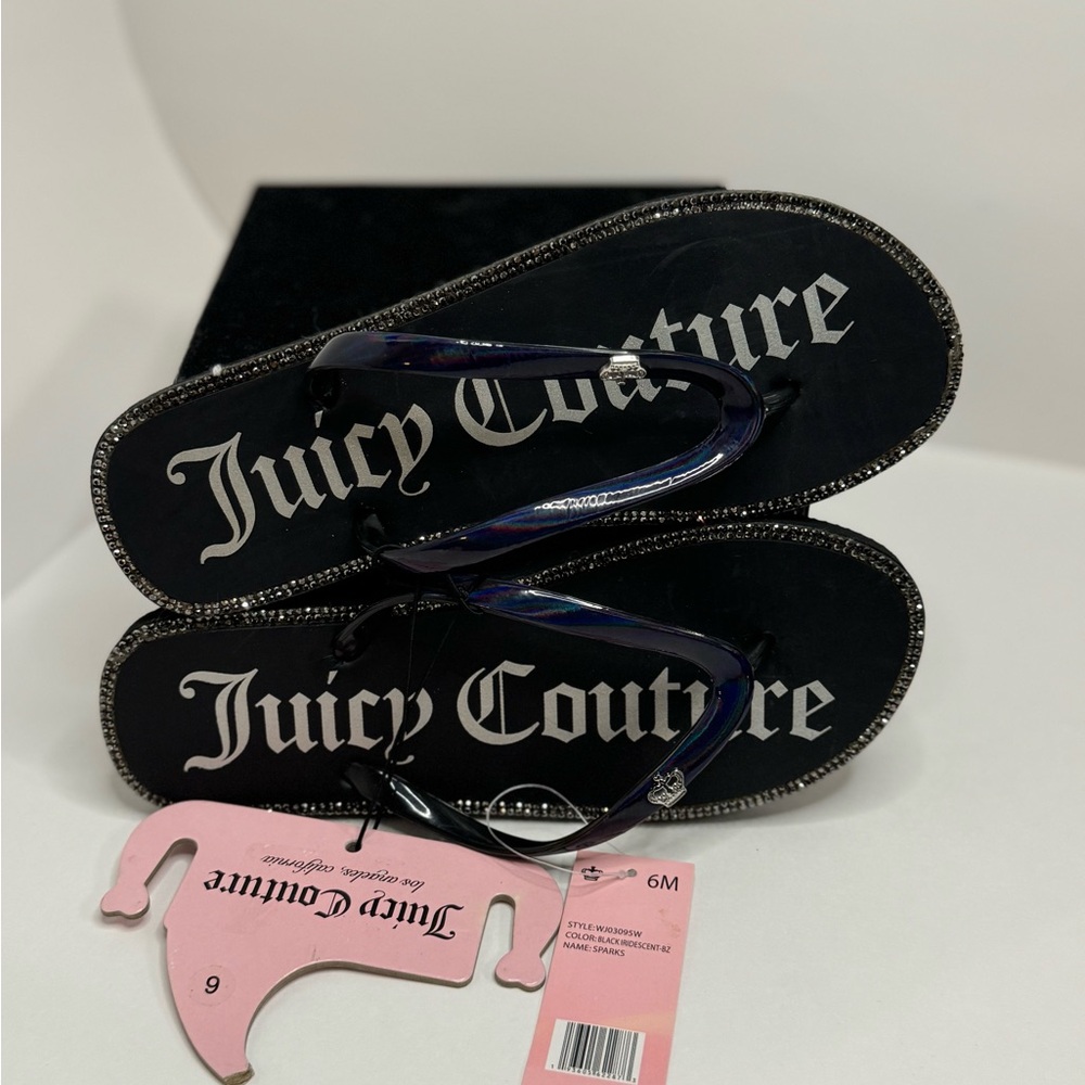 Black Iridescent Sparkly Bling Sandals  Flip Flops size 6 M NWT - Picture 4 of 8